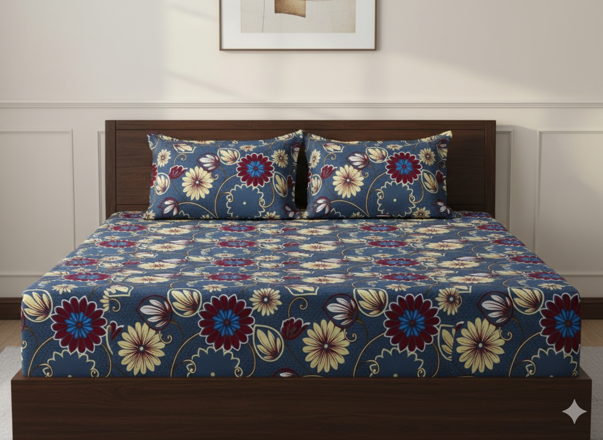 Premium Floral Double Bedsheet Set | Neyva Official | Comfortable 3-Piece