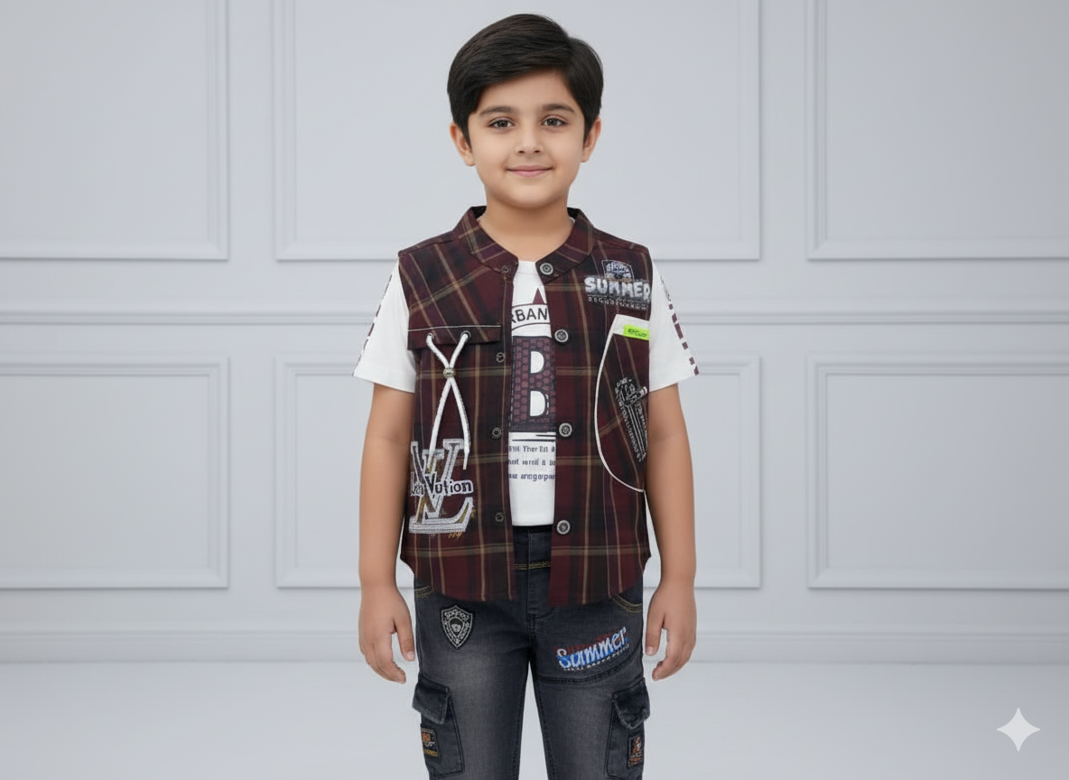 Neyva Official Kids Collection | Boys Stylish 3-Piece Suit – Premium Fabric with Modern Design