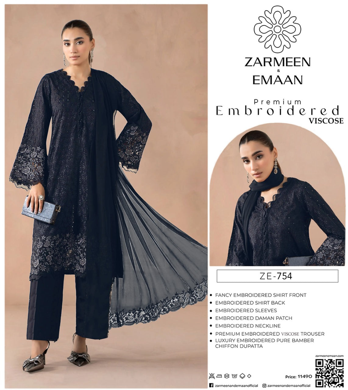 Zarmeen Eman Volume | Neyva Official | Premium Embroidered Viscose 3-Piece Suit