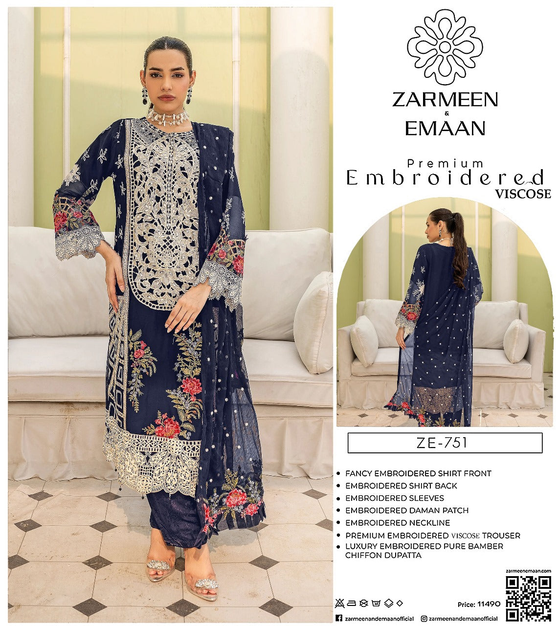 Zarmeen Eman Volume | Neyva Official | Premium Embroidered Viscose 3-Piece Suit