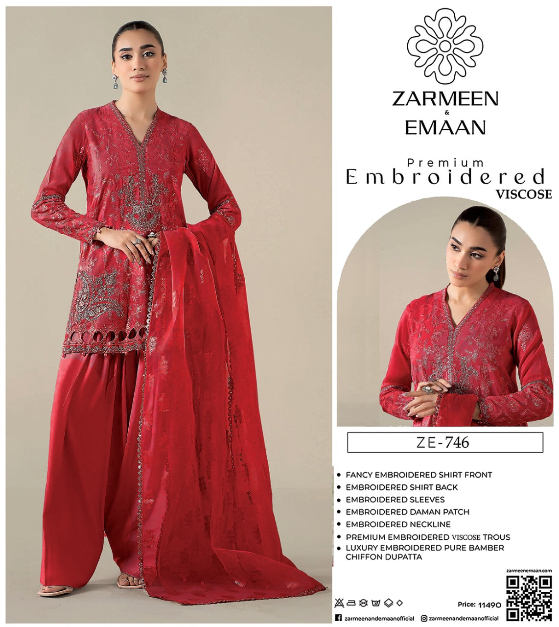 Zarmeen Eman Volume | Neyva Official | Premium Embroidered Viscose 3-Piece Suit