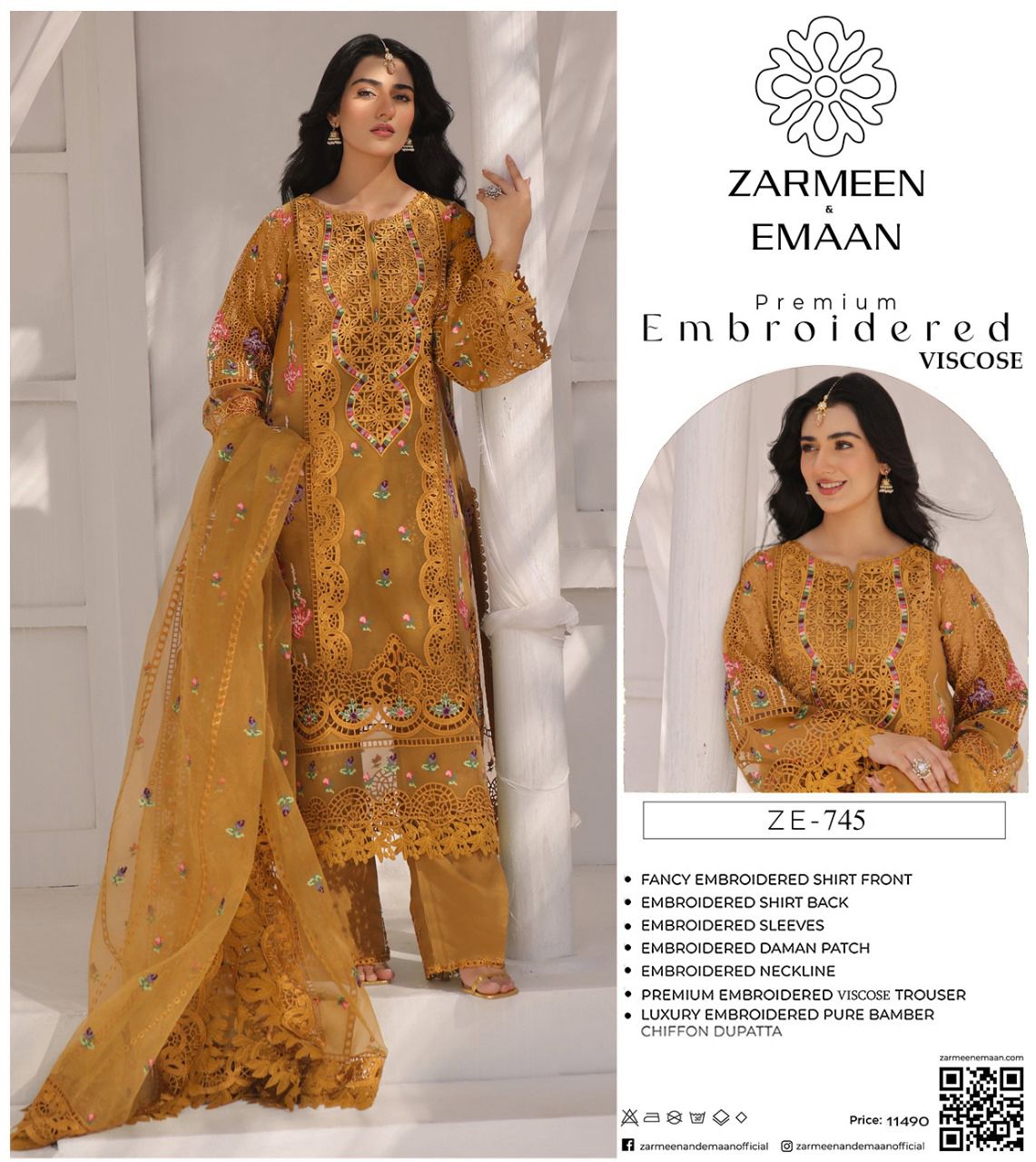 Zarmeen Eman Volume | Neyva Official | Premium Embroidered Viscose 3-Piece Suit