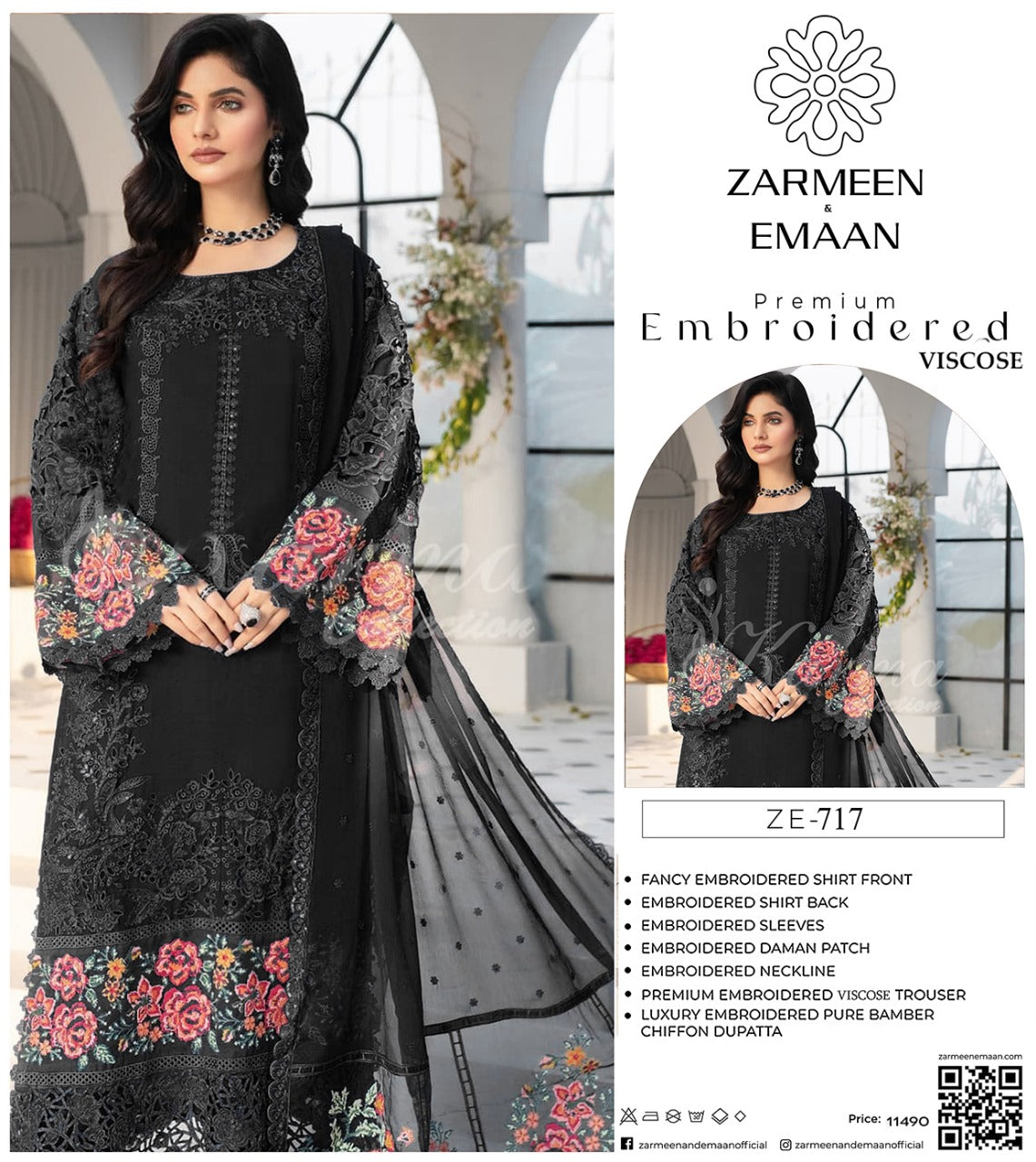 Zarmeen Eman Volume | Neyva Official | Premium Embroidered Viscose 3-Piece Suit