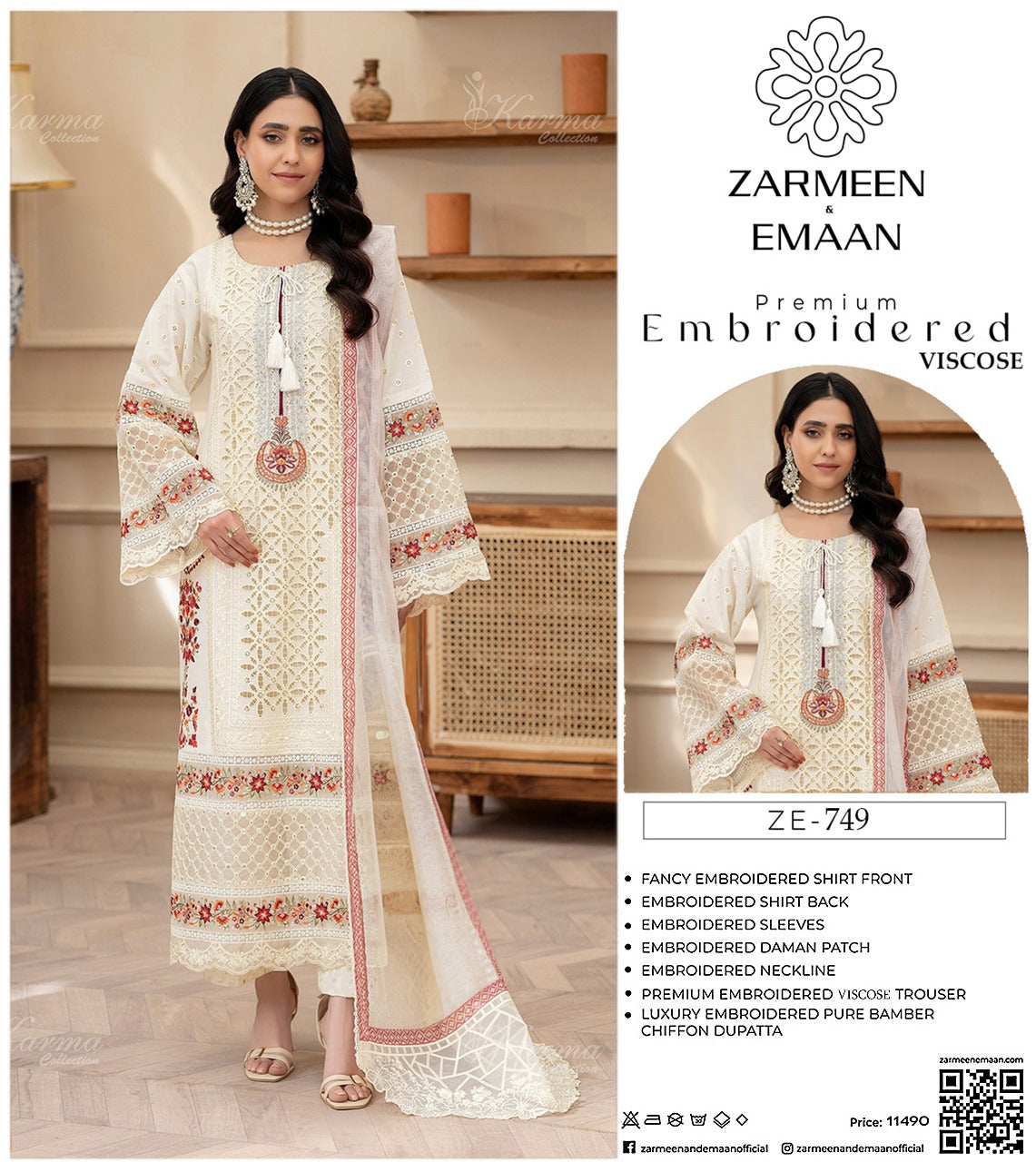Zarmeen Eman Volume | Neyva Official | Premium Embroidered Viscose 3-Piece Suit