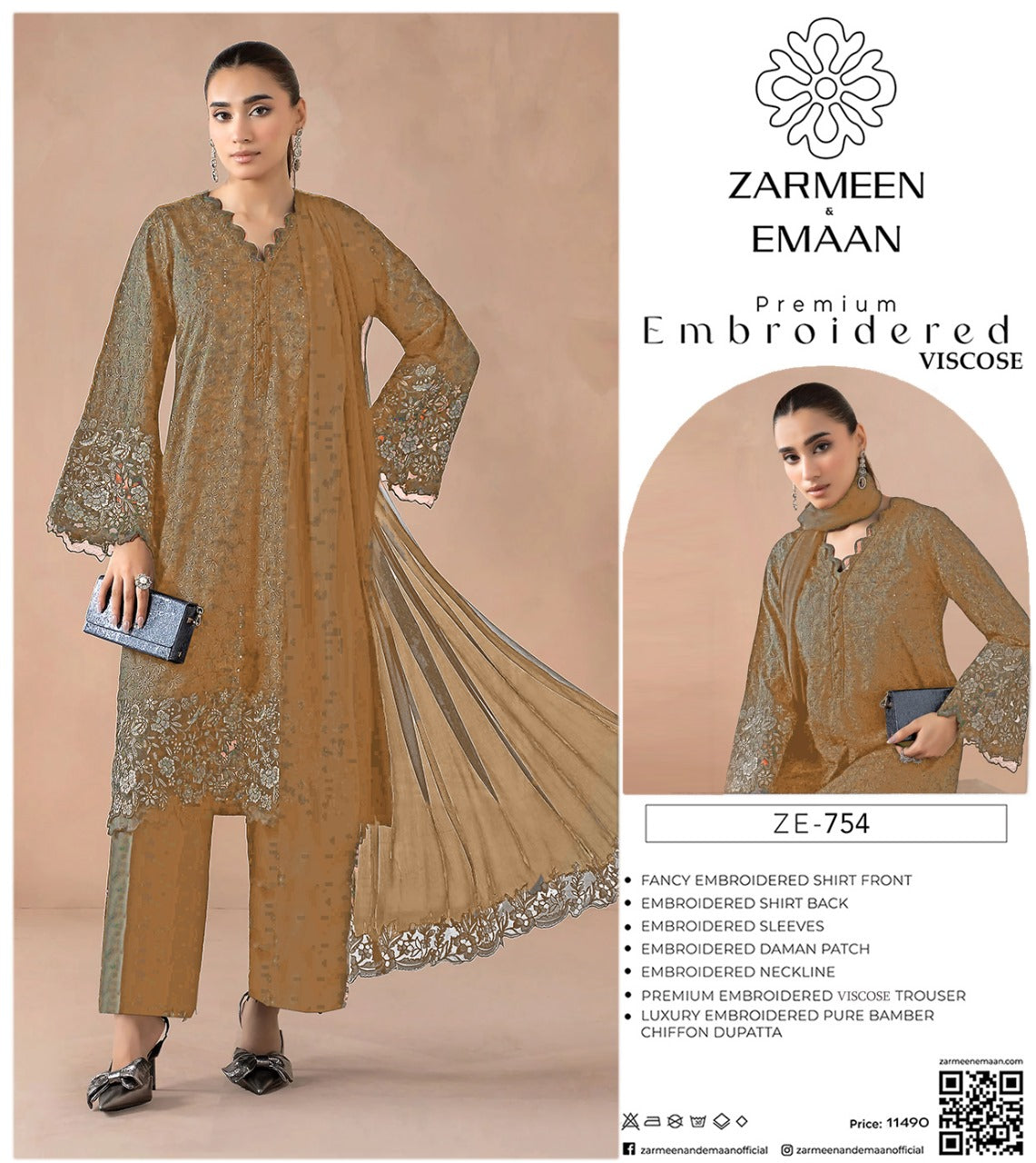 Zarmeen Eman Volume | Neyva Official | Premium Embroidered Viscose 3-Piece Suit