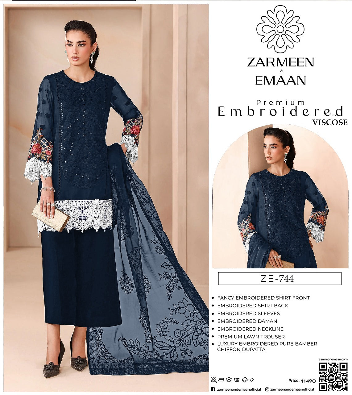 Zarmeen Eman Volume | Neyva Official | Premium Embroidered Viscose 3-Piece Suit