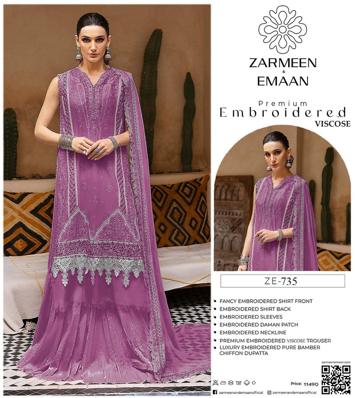 Zarmeen Eman Volume | Neyva Official | Premium Embroidered Viscose 3-Piece Suit