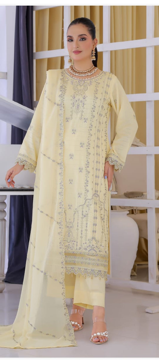 Zaras Collection  | Neyva Official | Bana Dora Viscose Embroidered 3 Piece Suit