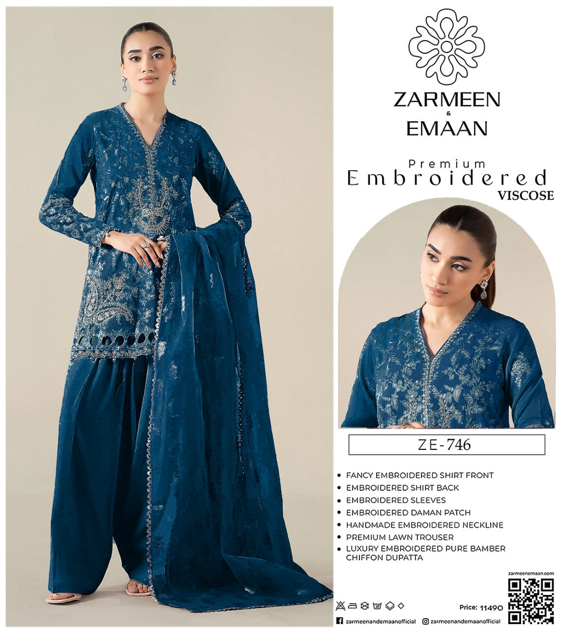 Zarmeen Eman Volume | Neyva Official | Premium Embroidered Viscose 3-Piece Suit