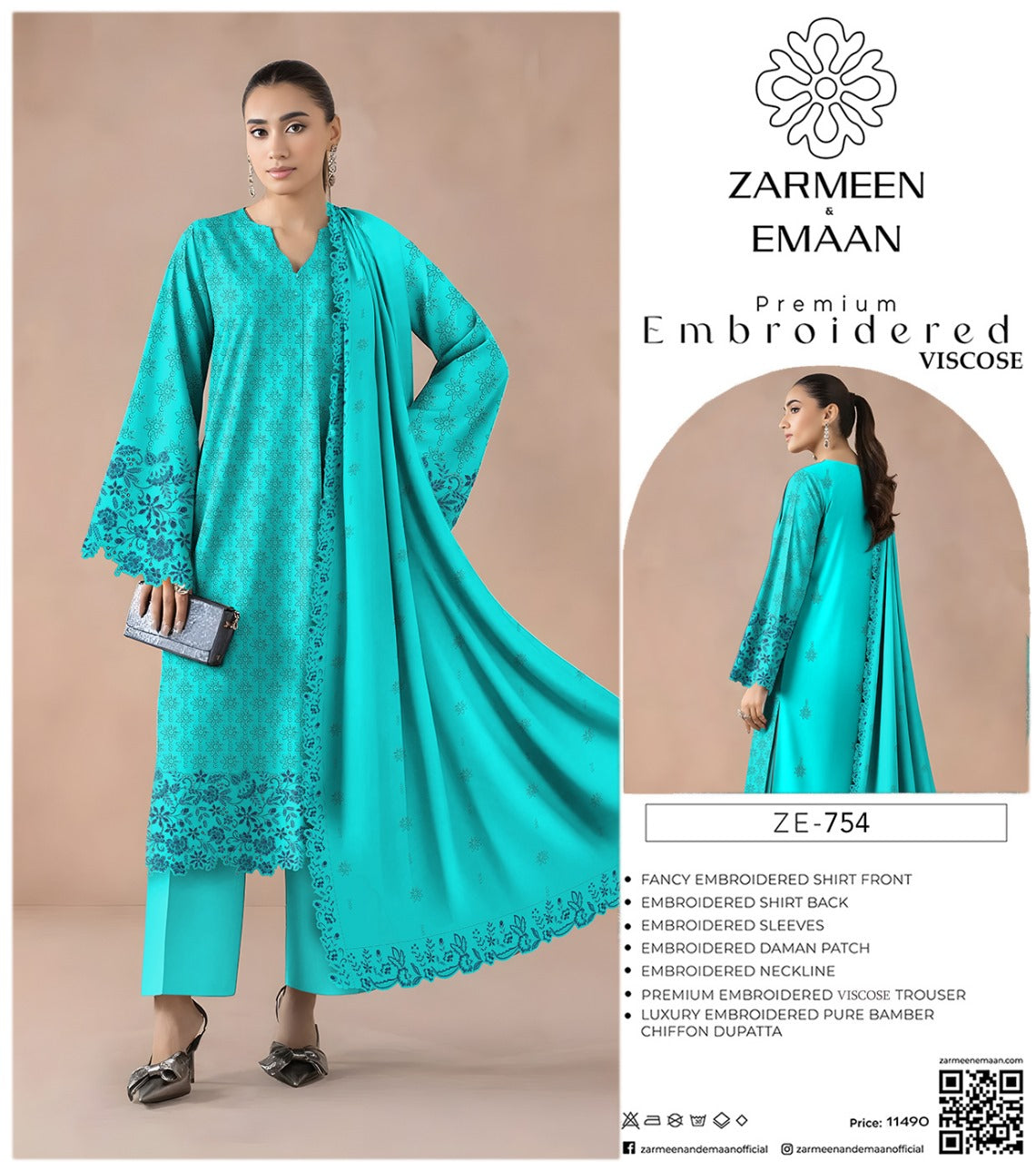 Zarmeen Eman Volume | Neyva Official | Premium Embroidered Viscose 3-Piece Suit