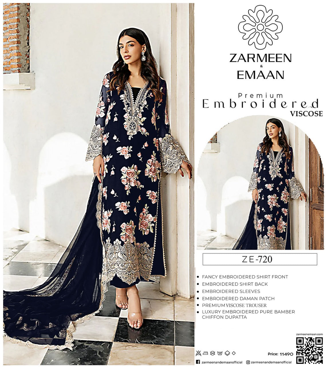 Zarmeen Eman Volume | Neyva Official | Premium Embroidered Viscose 3-Piece Suit