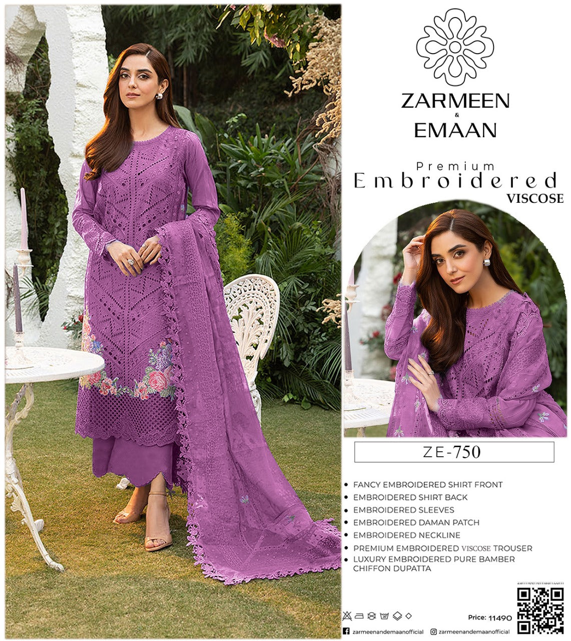 Zarmeen Eman Volume | Neyva Official | Premium Embroidered Viscose 3-Piece Suit