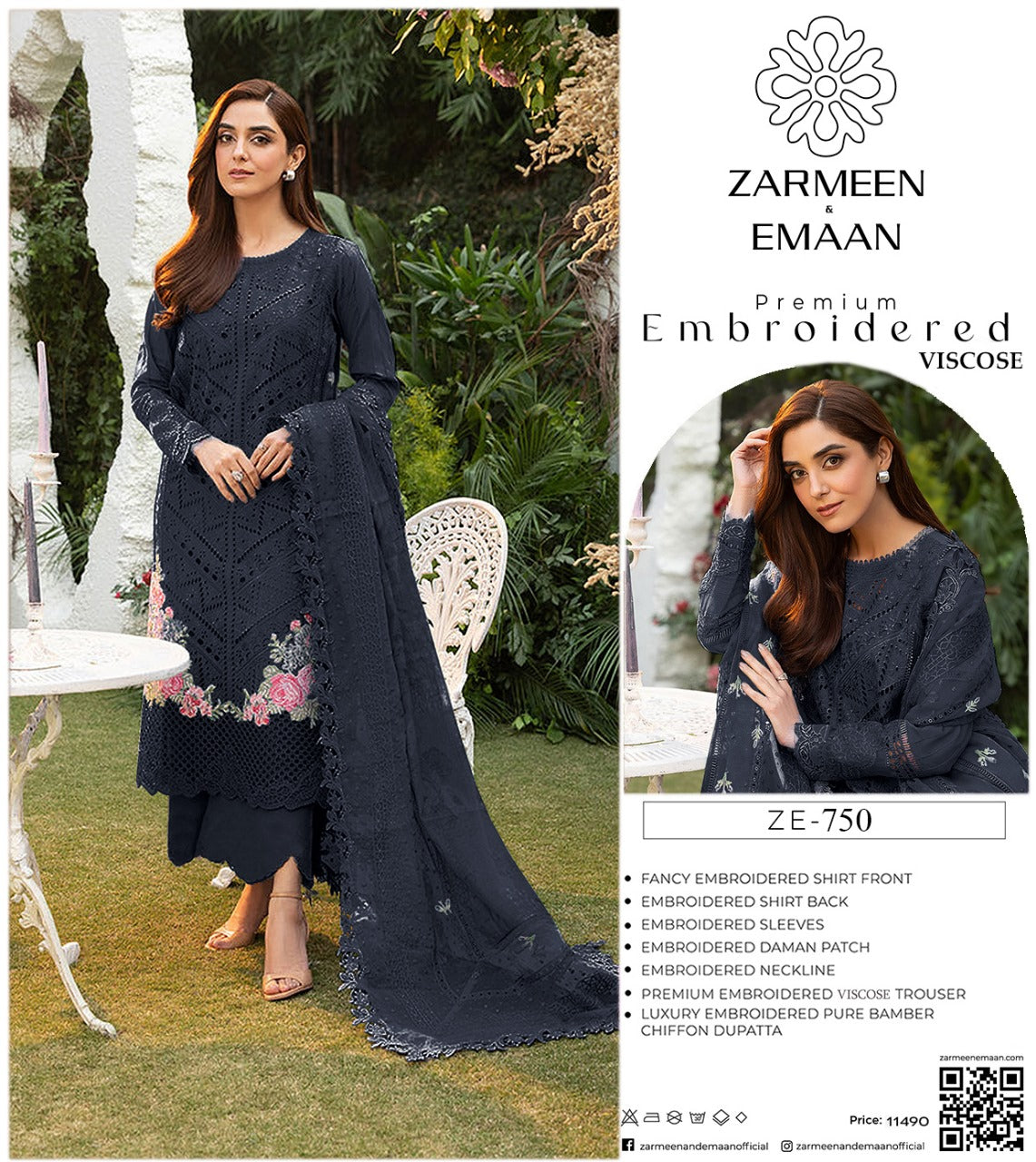 Zarmeen Eman Volume | Neyva Official | Premium Embroidered Viscose 3-Piece Suit