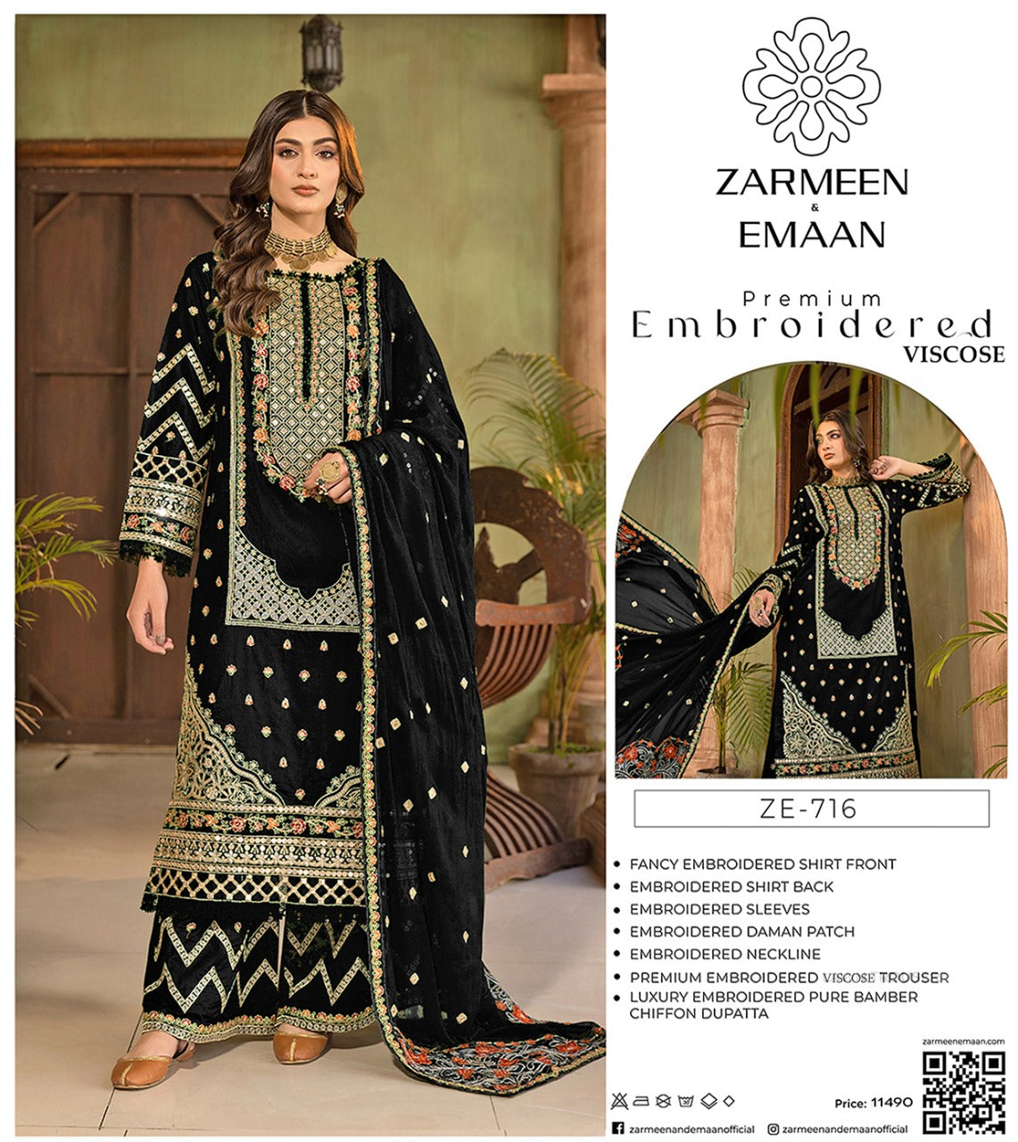 Zarmeen Eman Volume | Neyva Official | Premium Embroidered Viscose 3-Piece Suit
