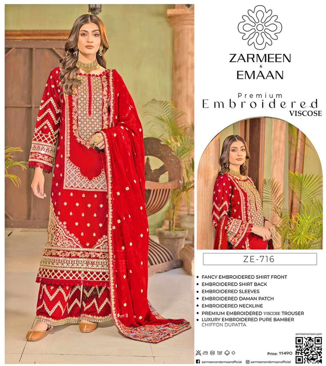 Zarmeen Eman Volume | Neyva Official | Premium Embroidered Viscose 3-Piece Suit