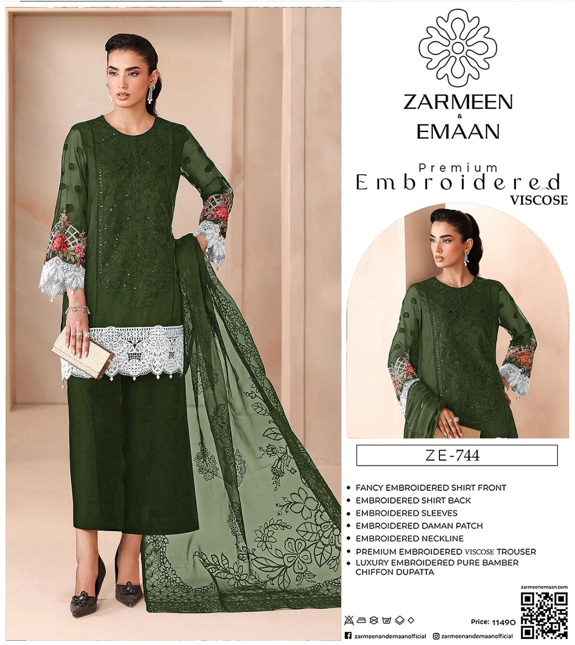 Zarmeen Eman Volume | Neyva Official | Premium Embroidered Viscose 3-Piece Suit