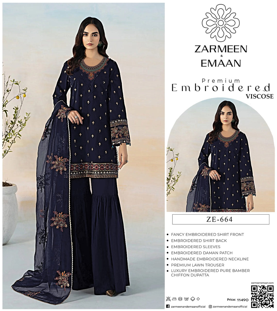 Zarmeen Eman Volume | Neyva Official | Premium Embroidered Viscose 3-Piece Suit