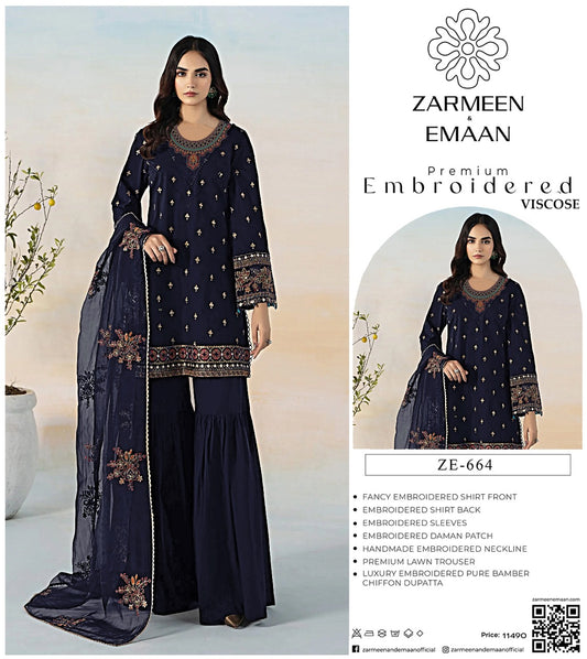 Zarmeen Eman Volume | Neyva Official | Premium Embroidered Viscose 3-Piece Suit