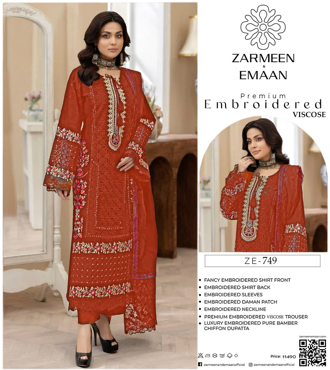 Zarmeen Eman Volume | Neyva Official | Premium Embroidered Viscose 3-Piece Suit