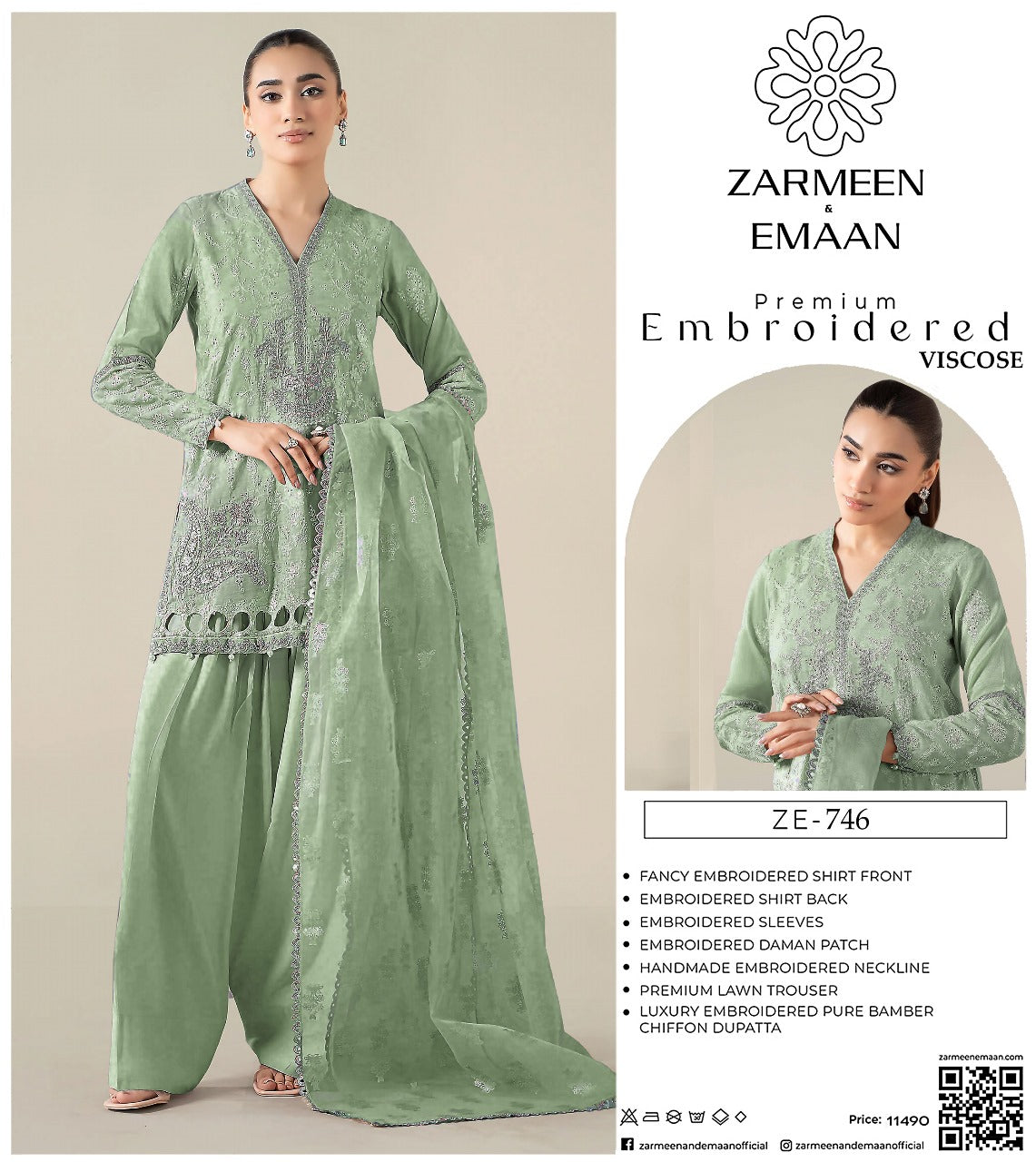 Zarmeen Eman Volume | Neyva Official | Premium Embroidered Viscose 3-Piece Suit
