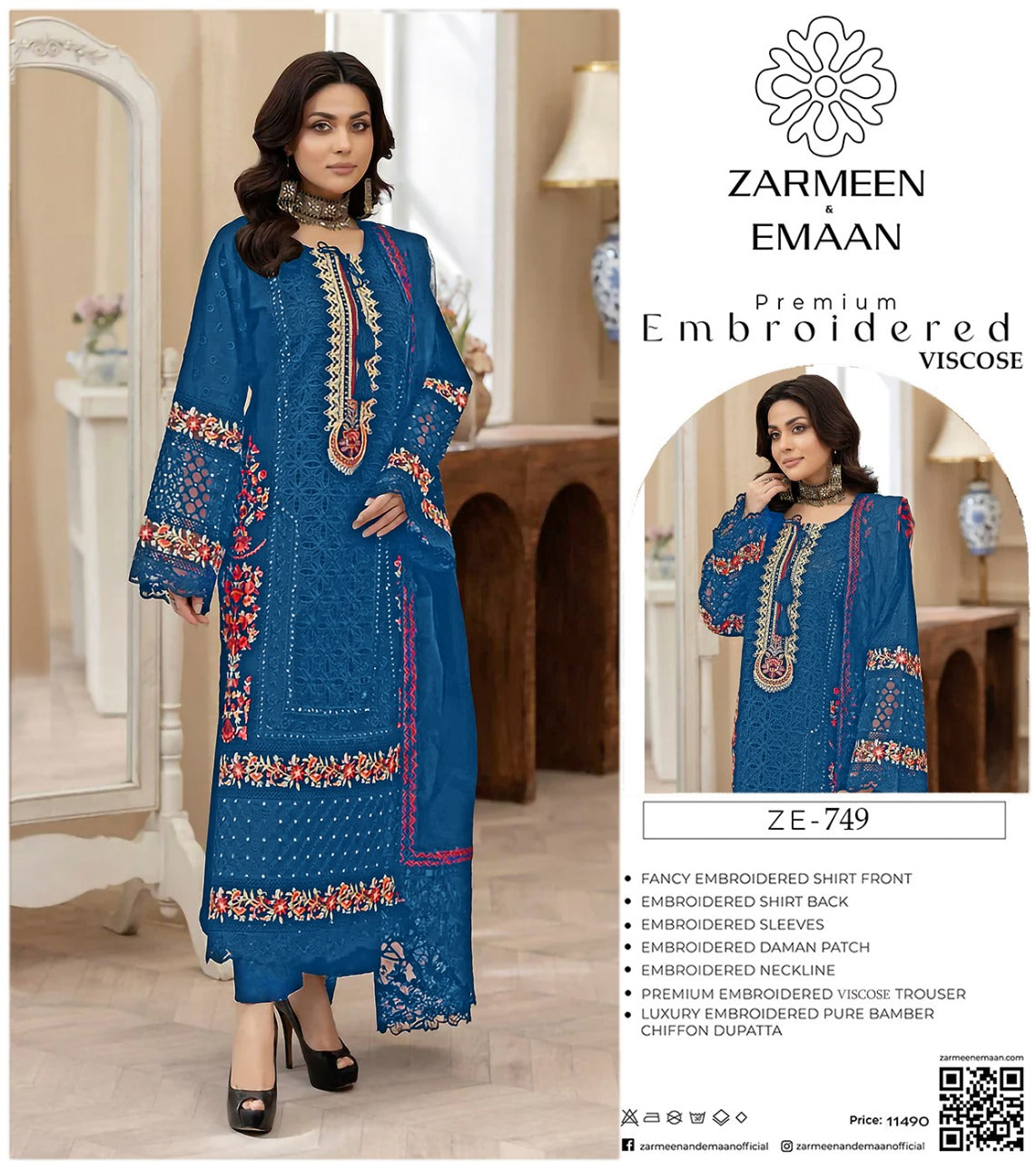 Zarmeen Eman Volume | Neyva Official | Premium Embroidered Viscose 3-Piece Suit