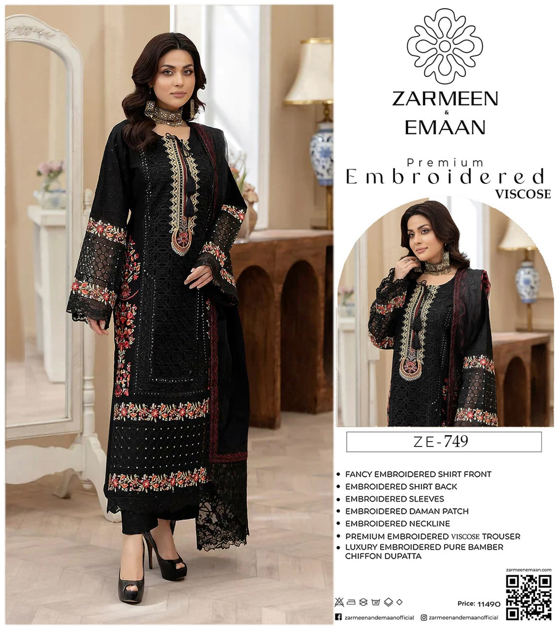 Zarmeen Eman Volume | Neyva Official | Premium Embroidered Viscose 3-Piece Suit