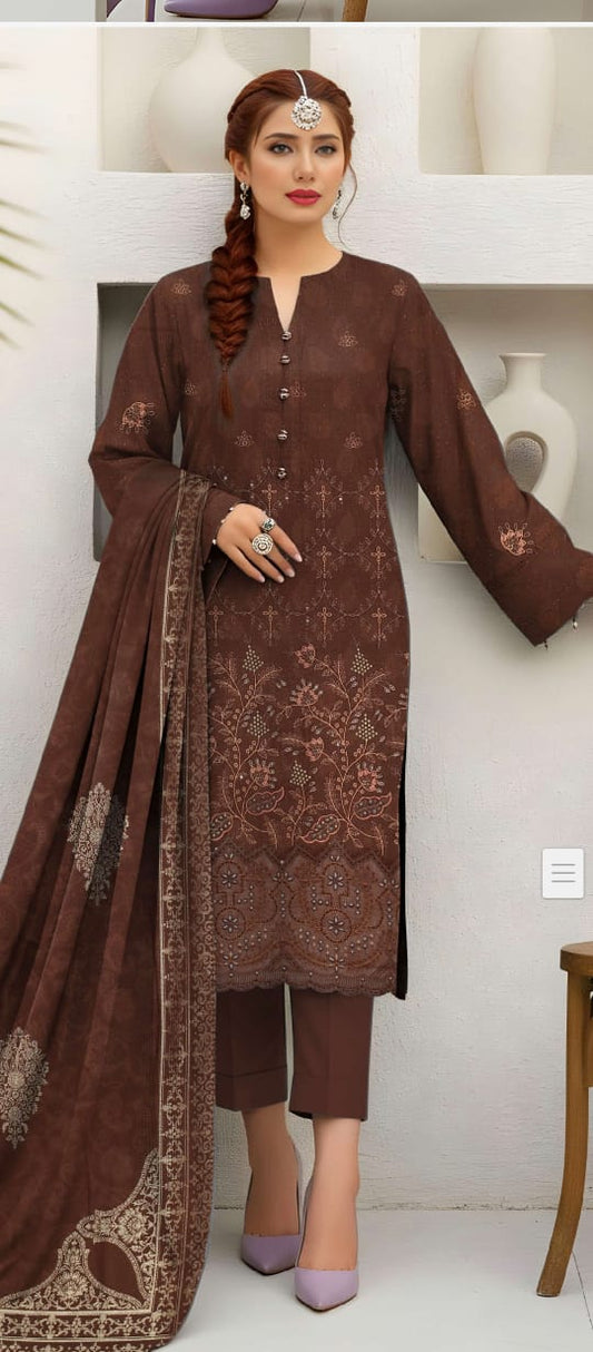 Aabroo Volume by Fatima’s Collection – Latif Arts | Neyva Official | Superior Fancy Peach Wool   3 Piece Suit